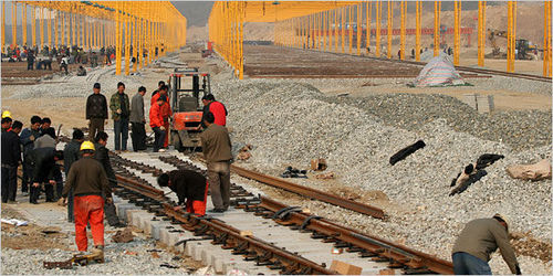 中国东部的一个高速铁路项目的建设工地